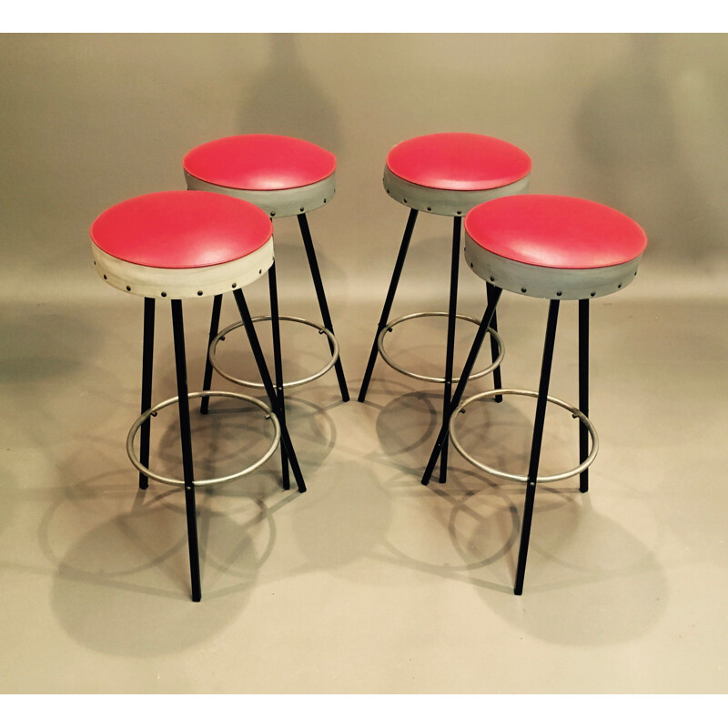 Set of 4 vintage stools 1950s