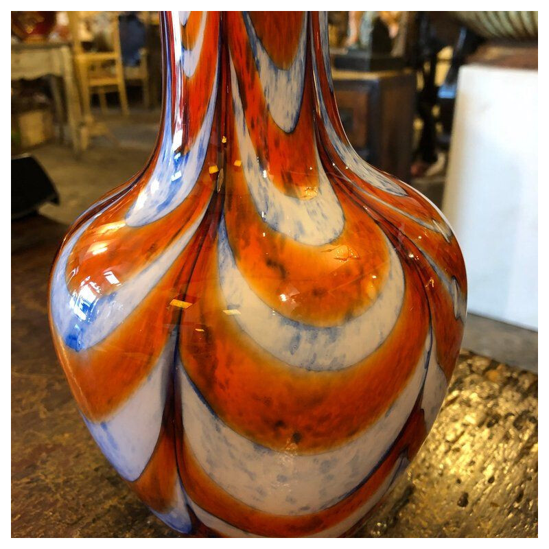 Vase vintage Carlo Moretti Orange et bleu pour Opaline Florence, Italie, années 1970 