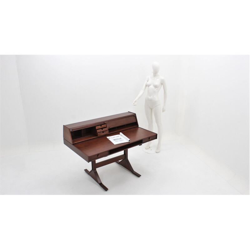 Vintage writing desk in rosewood model 530 by Gianfranco Frattini for Bernini, Italy 1957
