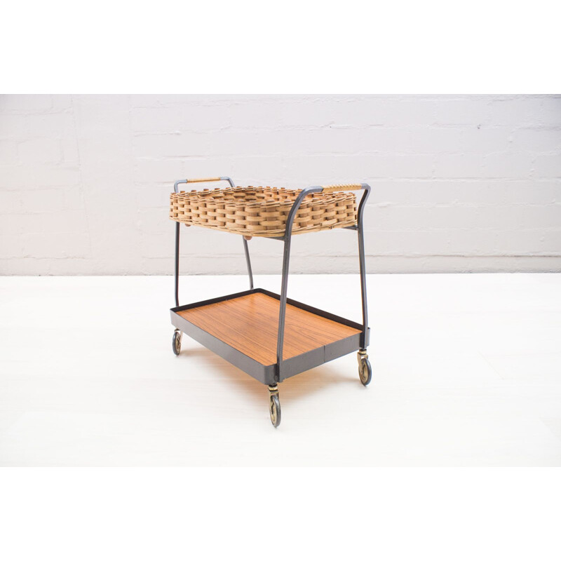 Vintage Serving Trolley in Rattan & Iron, 1960s