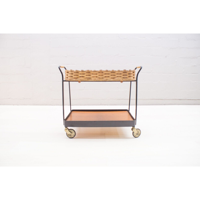 Vintage Serving Trolley in Rattan & Iron, 1960s