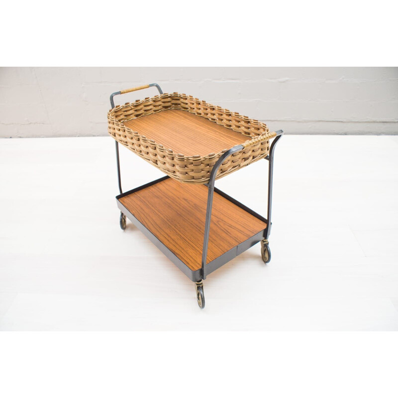 Vintage Serving Trolley in Rattan & Iron, 1960s
