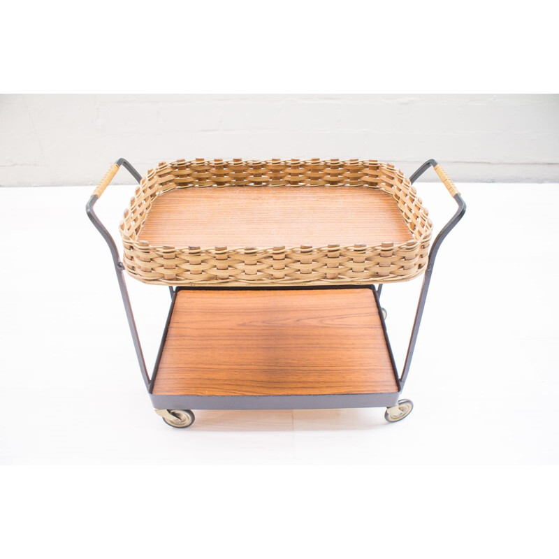 Vintage Serving Trolley in Rattan & Iron, 1960s