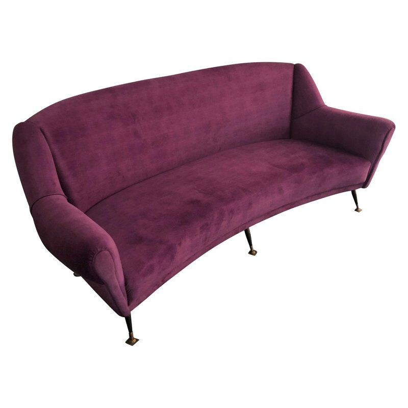 Vintage Sofa Curved, Purple Velvet and Brass, Italian circa 1950