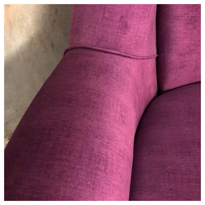 Vintage Sofa Curved, Purple Velvet and Brass, Italian circa 1950