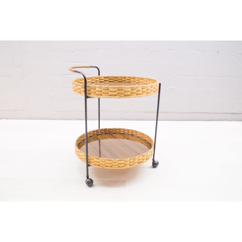 Vintage Serving Trolley in Rattan & String, 1960s