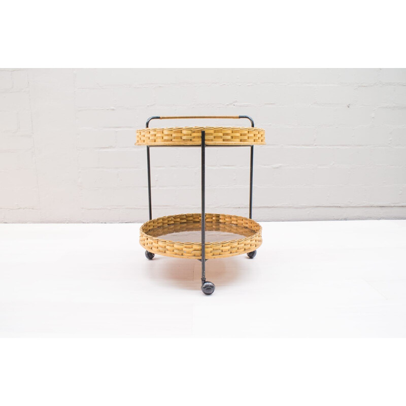 Vintage Serving Trolley in Rattan & String, 1960s