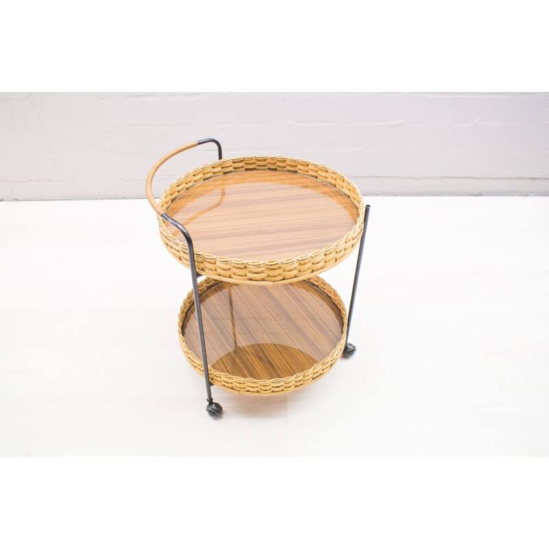 Vintage Serving Trolley in Rattan & String, 1960s