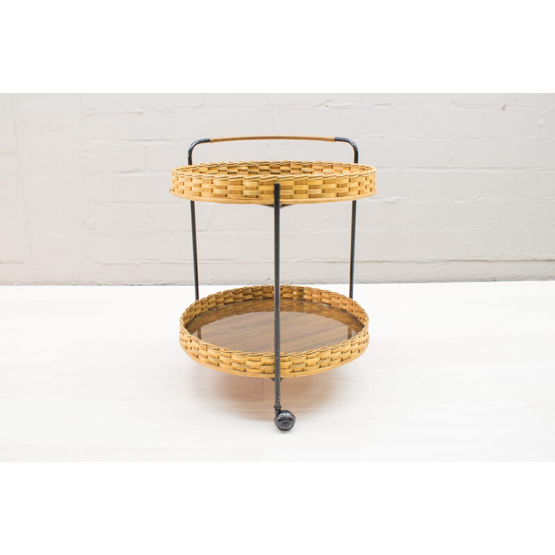 Vintage Serving Trolley in Rattan & String, 1960s