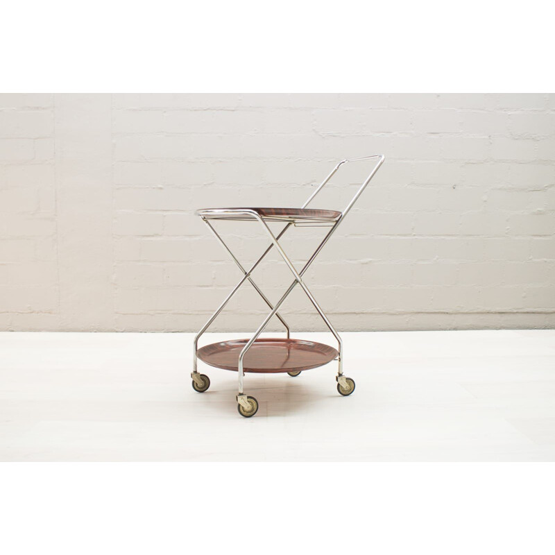 Vintage Serving Cart Folding Chrome & Rosewood from PK, 1960s