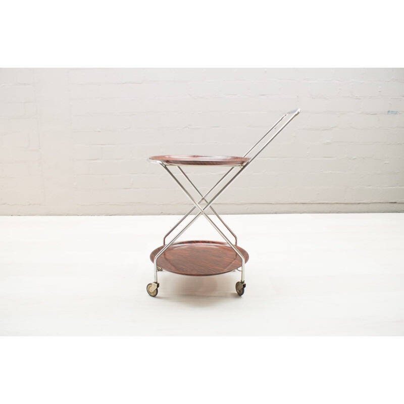 Vintage Serving Cart Folding Chrome & Rosewood from PK, 1960s