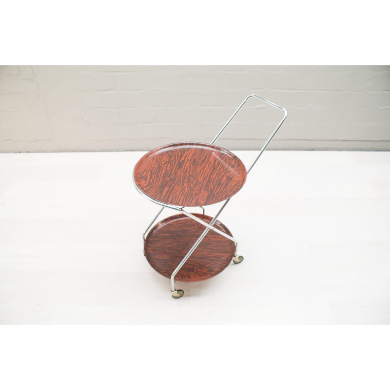 Vintage Serving Cart Folding Chrome & Rosewood from PK, 1960s