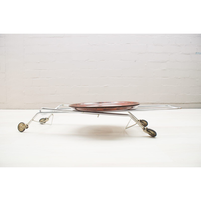 Vintage Serving Cart Folding Chrome & Rosewood from PK, 1960s