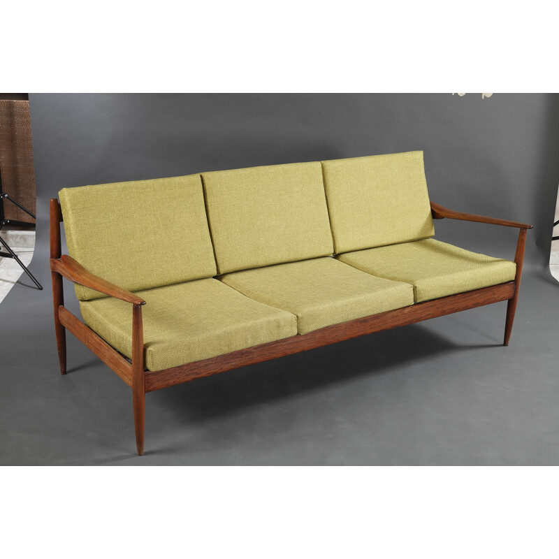 3 seat sofa in teak and fabric, Grete JALK - 1950s