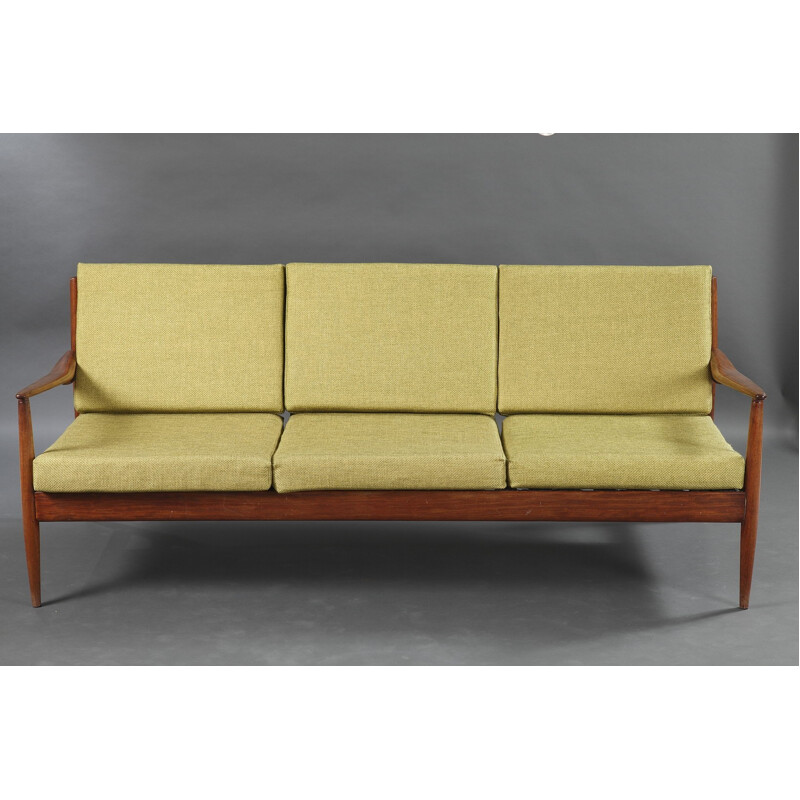 3 seat sofa in teak and fabric, Grete JALK - 1950s