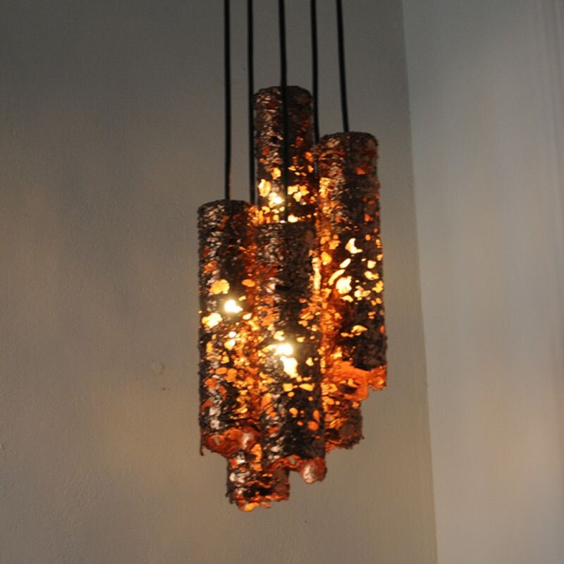 Vintage chandelier Brutalist Copper, Sweden 1960s