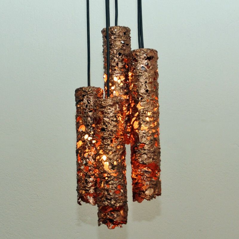 Vintage chandelier Brutalist Copper, Sweden 1960s