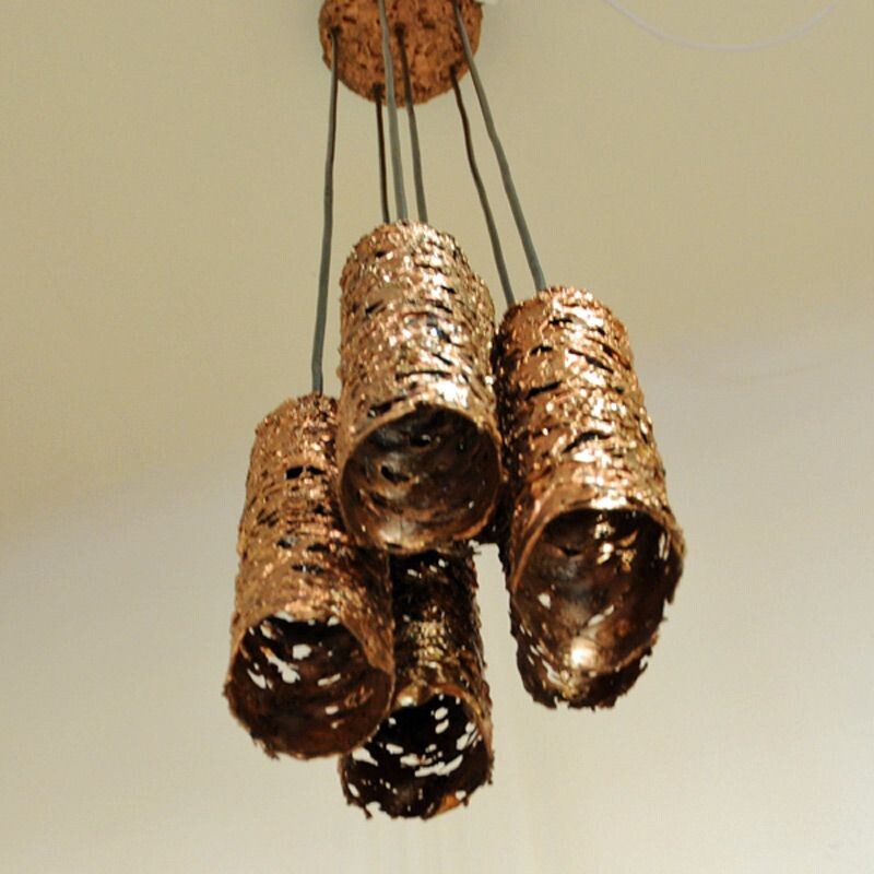 Vintage chandelier Brutalist Copper, Sweden 1960s