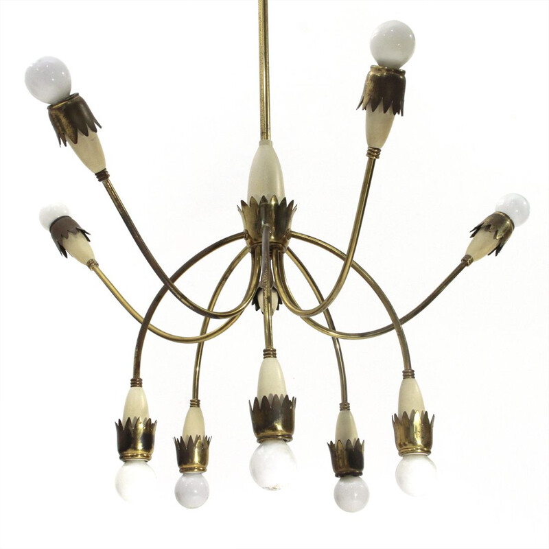 Vintage chandelier in brass, Italian 1950s