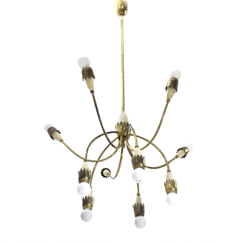 Vintage chandelier in brass, Italian 1950s