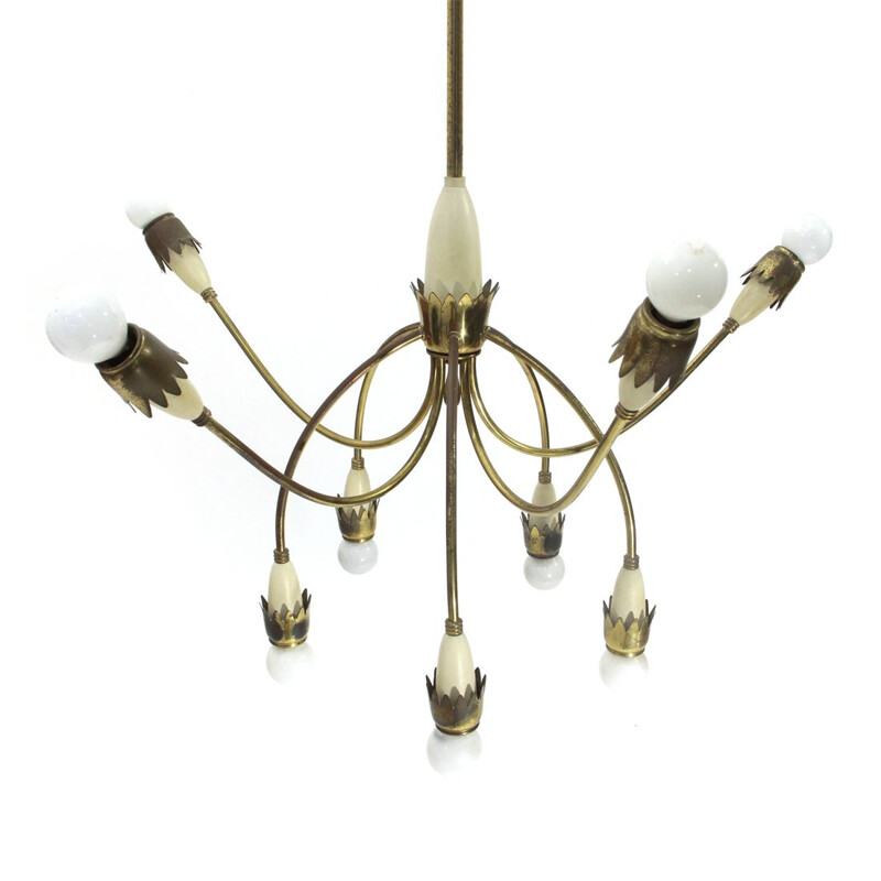 Vintage chandelier in brass, Italian 1950s