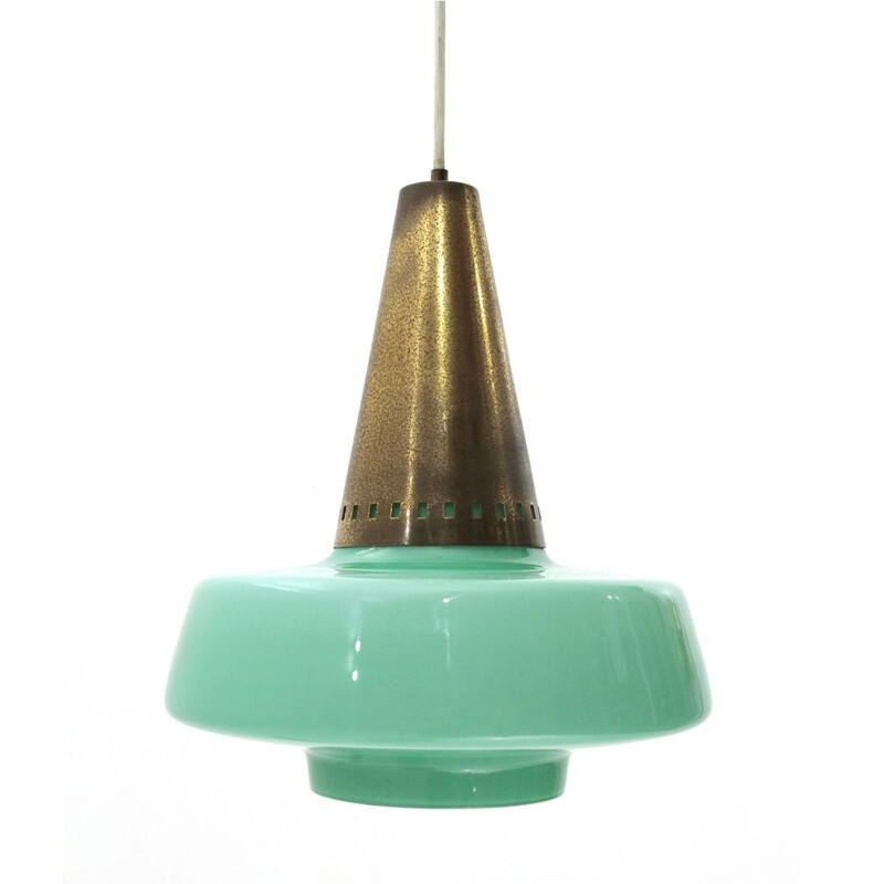 Vintage green glass and brass pendant lamp by Stilnovo