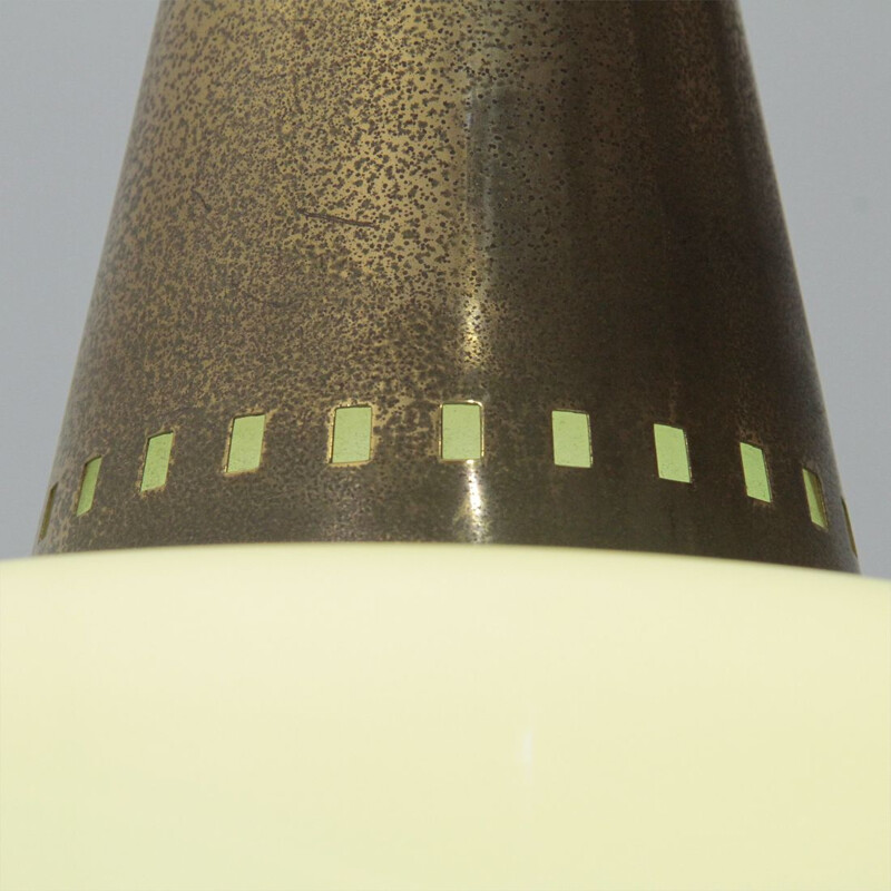 Vintage green glass and brass pendant lamp by Stilnovo