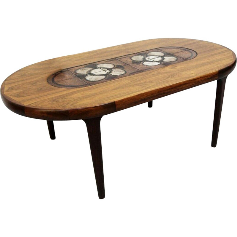 Vintage coffee table in rosewood and lava rock, Scandinavian 1960s 