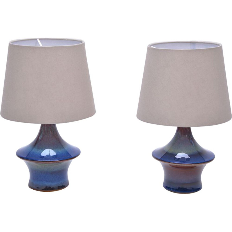 Pair of Vintage Table Lamps Blue in ceramic, by Soholm, Danish