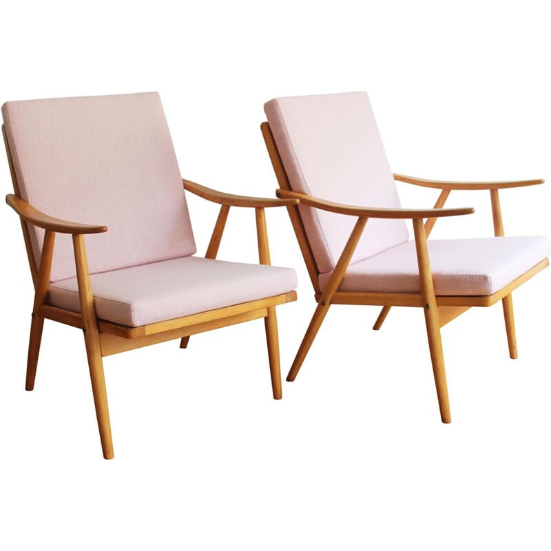 Pair of vintage armchairs pink by Interier Praha 1960s 