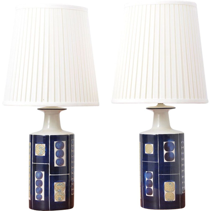 Pair of vintage table lamps Royal Copenhagen Aluminia and Fog & Morup by Inge-Lise Koefoed 1960s