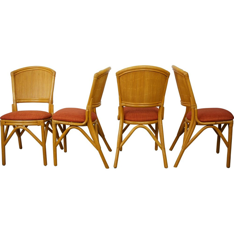 Set of 4 vintage chairs in rattan, 1960s