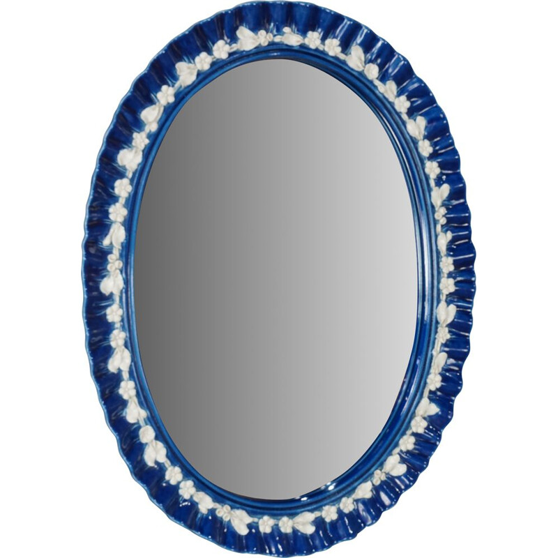 Vintage mirror Blue ceramic, Italian 