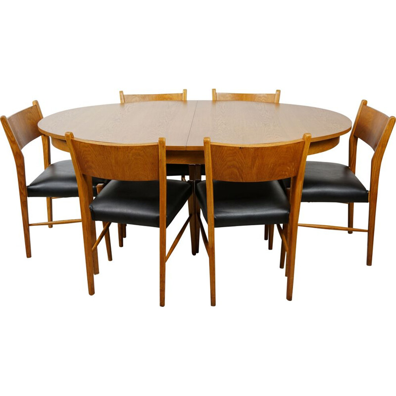 Vintage dining set, oval table and 6 chairs, 1960s