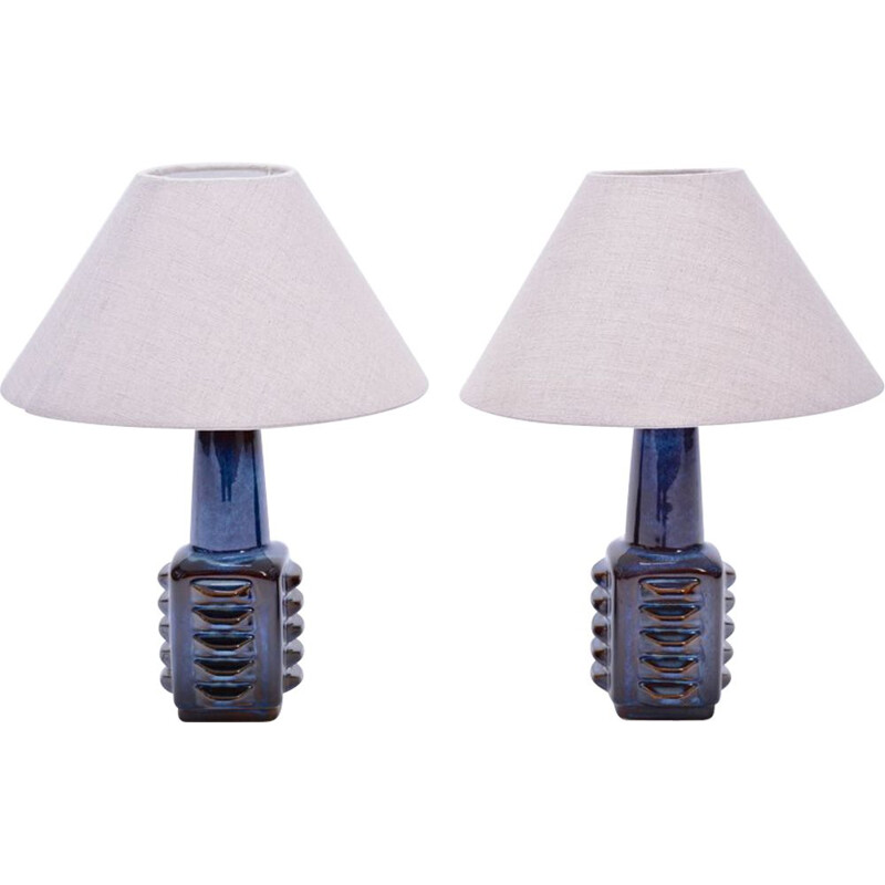 Pair of vintage table lamps small blue by Soholm, Danish, 1970s