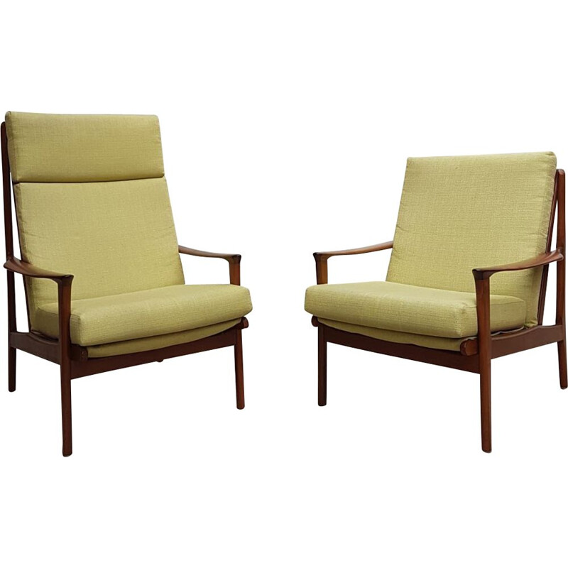 Pair Of Vintage Lounge Chairs in Teak and Linen, Australian 