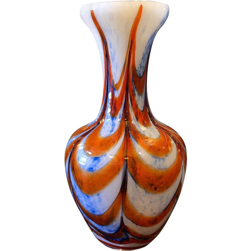Vase vintage Carlo Moretti Orange et bleu pour Opaline Florence, Italie, années 1970 