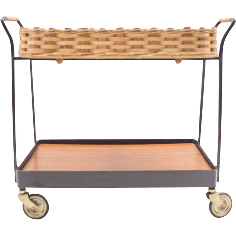 Vintage Serving Trolley in Rattan & Iron, 1960s