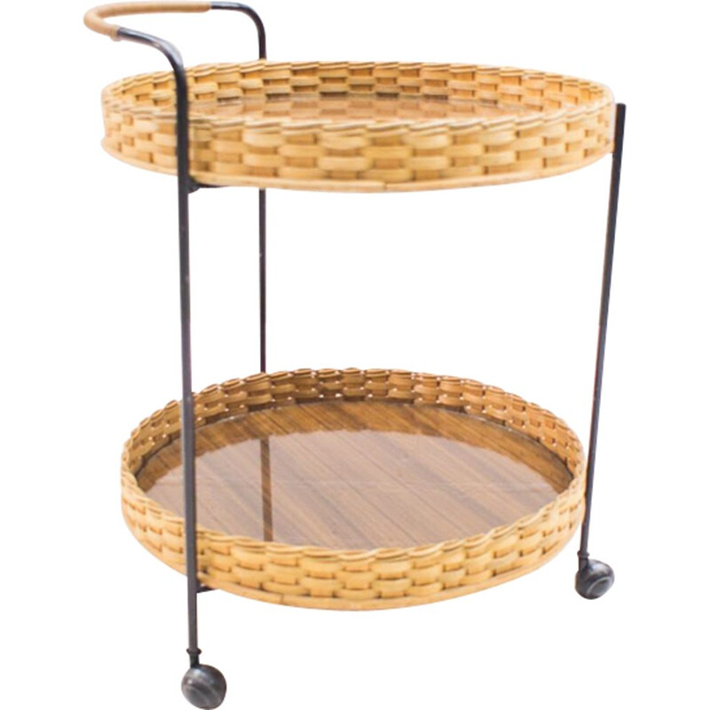 Vintage Serving Trolley in Rattan & String, 1960s