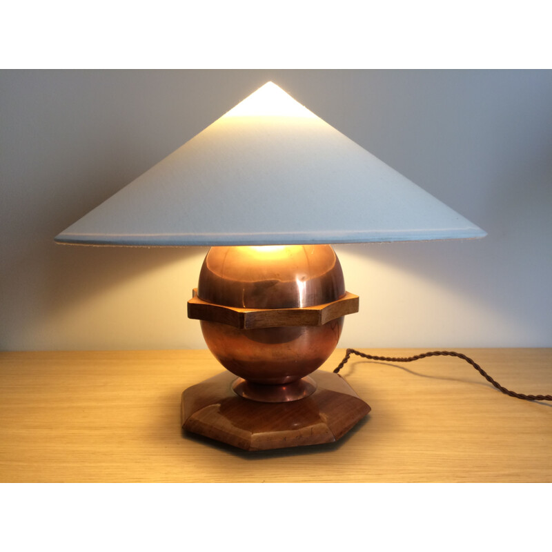 Lampe vintage boule 1930 en cuivre et palissandre