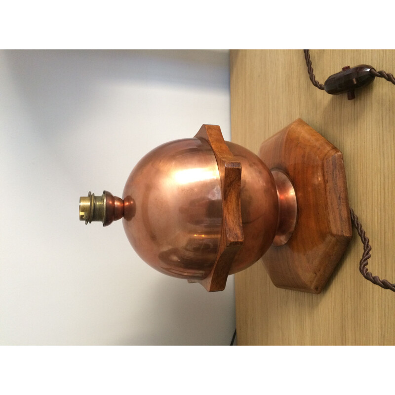 Vintage ball lamp 1930 in brass and rosewood