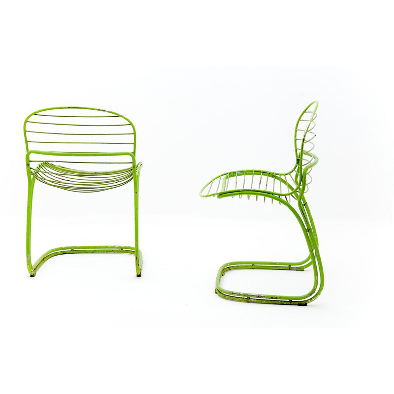 Paire de chaises vertes en métal par Gastone Rinaldi