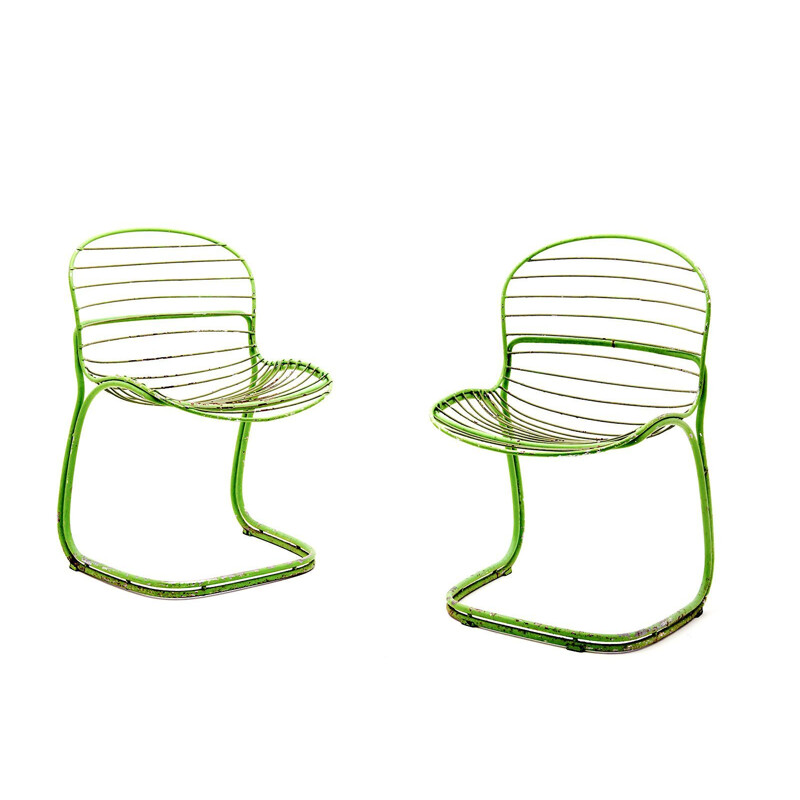 Paire de chaises vertes en métal par Gastone Rinaldi