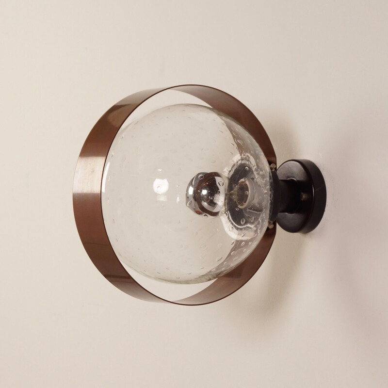 Vintage wall lamp in clear glass and copper