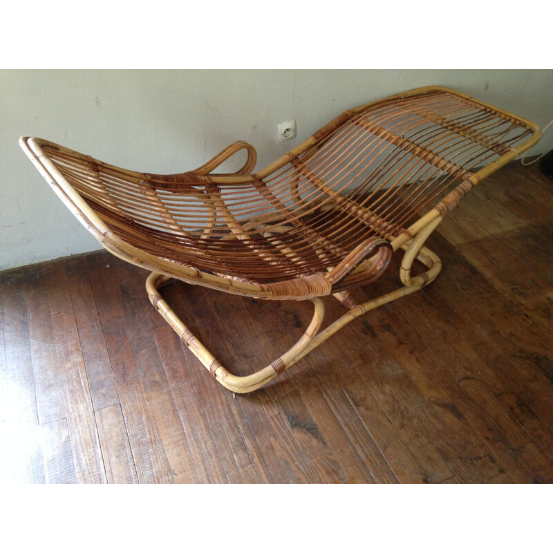 Chaise longue vintage en rotin