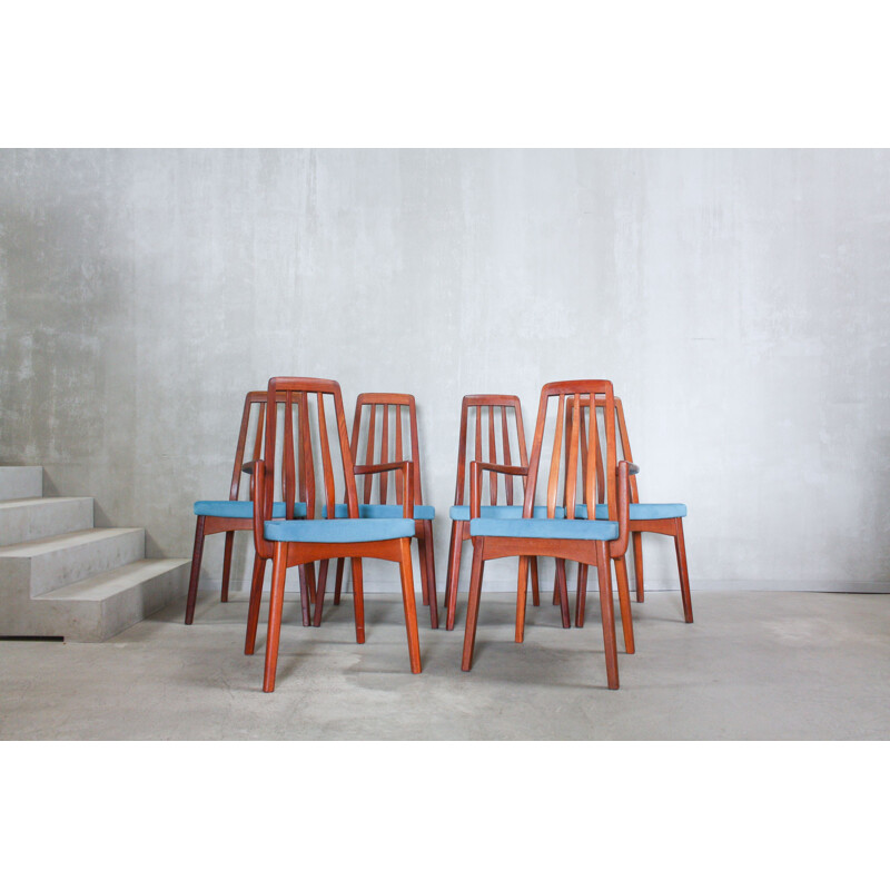 Set of 6 blue chairs in teak by Svegards