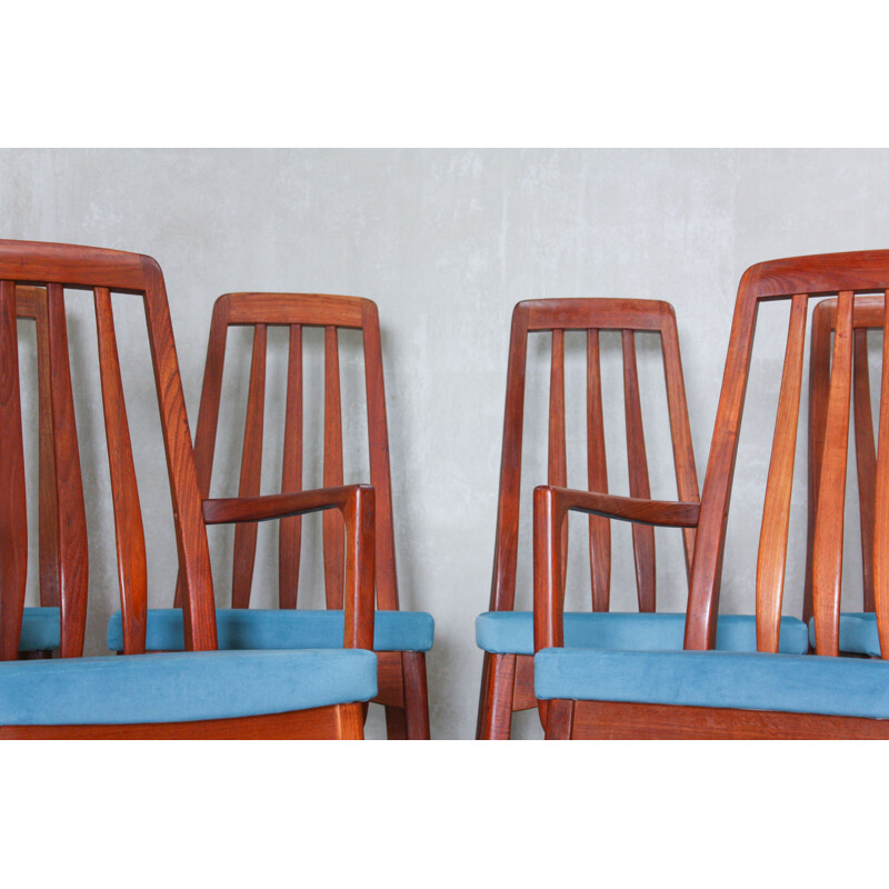 Set of 6 blue chairs in teak by Svegards