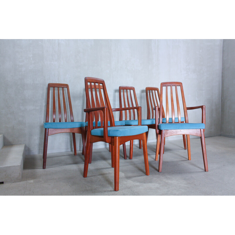 Set of 6 blue chairs in teak by Svegards