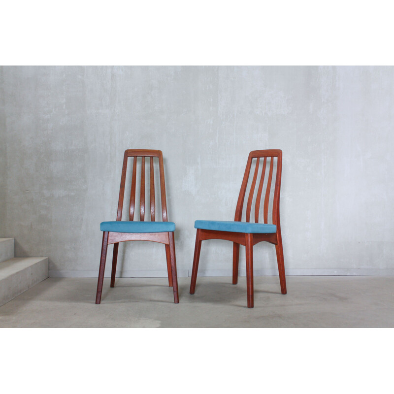 Set of 6 blue chairs in teak by Svegards