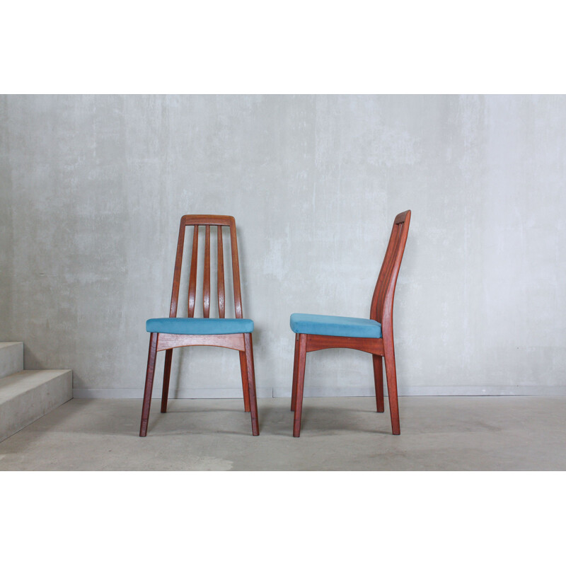 Set of 6 blue chairs in teak by Svegards